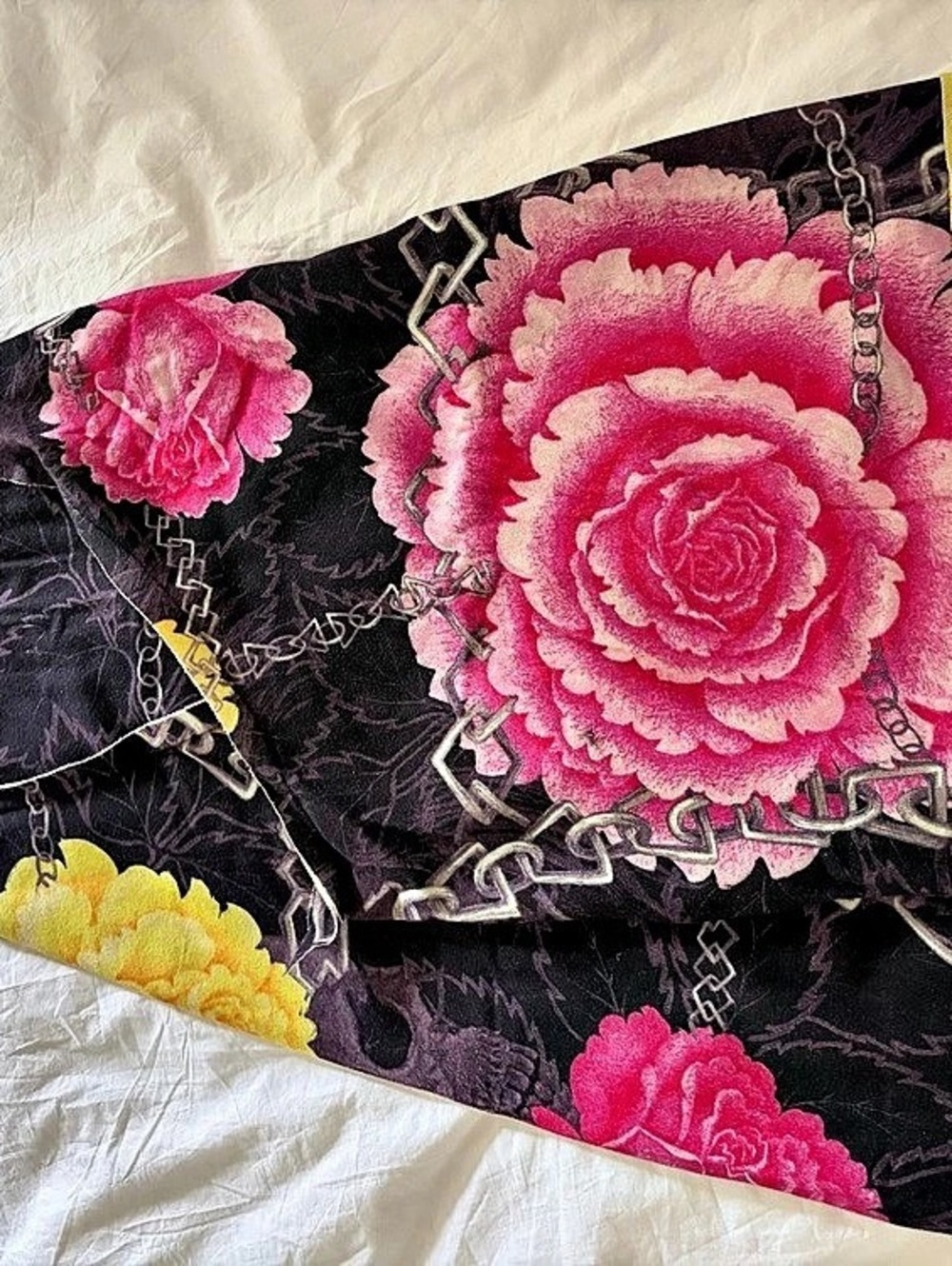 Yohji Yamamoto Floral Wool Skirt in Black & Pink - Picture 2 of 3